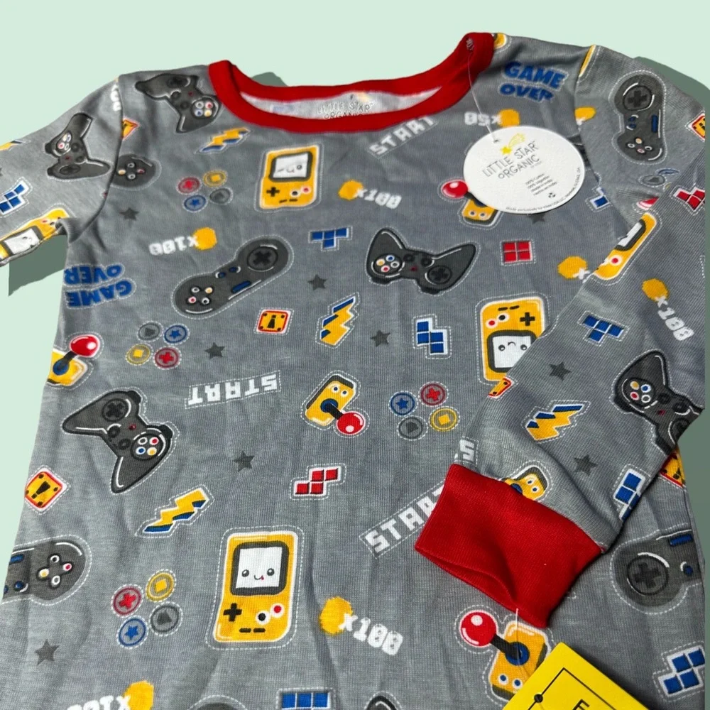 NWT Toddler Little Star Organic Gray Gaming Gameboy Pajama Set Size 4T